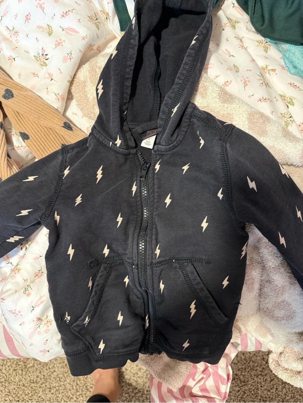 Toddler Black Lightning Zip Hoodie - TEA  unisex 2T